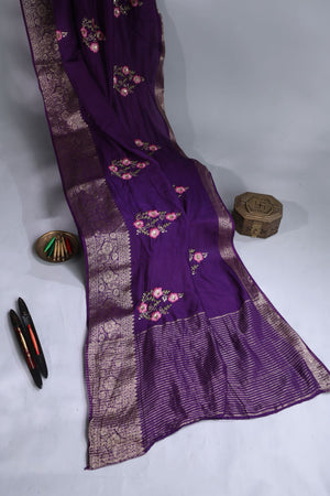 Soft Silk Saree in purple at a budget friendly price