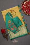 Gorgeous Chanderi saree in lemon yellow and blue combo