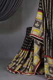 Black Chanderi Silk Saree with hand painted kalamkari border