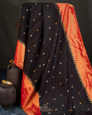Black Gadwal saree with tissue border and pallu