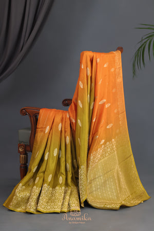 Soft crepe silk sarees in dual shades with designer blouses