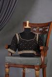 Black Chanderi Silk Saree with hand painted kalamkari border