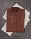 Thread and mirror embroidered kurta in light brown color