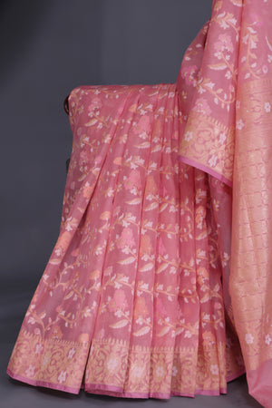 Banarasi Kora Jamdaani in soft blush pink