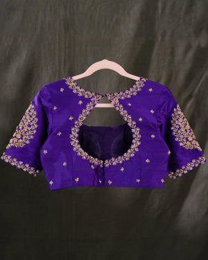 Purple rawsilk blouse with beautiful zardosi work
