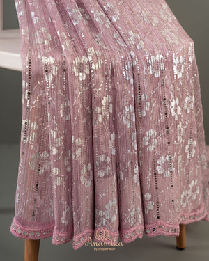 Stunning mirror work georgette saree in pink
