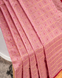 Light baby pink Kanchipattu saree with a contrast dark pink border