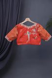 Aqua blue Gadwal saree with meenakari floral border in orange