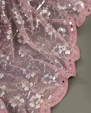 Stunning mirror work georgette saree in pink
