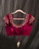 Magenta pink short sleeves blouse with beautiful embroidery