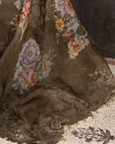 Olive green Handloom Lenin saree with digital floral prints