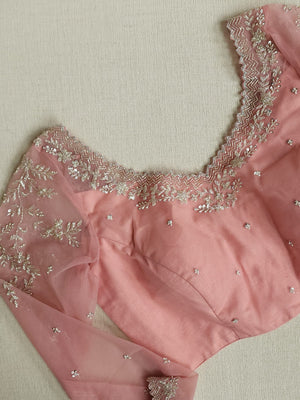 Light pastel green pure organza saree with all over work