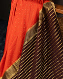 Mysore crepe silk saree in a lovely color combo of orange and brown