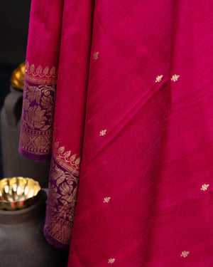 Rawsilk saree in magenta with plum border