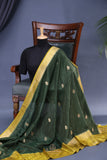Soft Silk Pattu - Color play at its finest - Bottle Green/Yellow