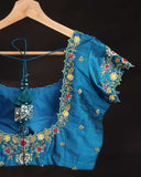 Dark blue blouse with intricate cutwork embroidery