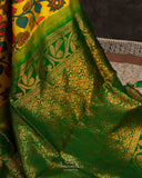 Yellow Gadwal saree with pen kalamkari print