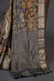 Kalamkari printed organza saree in dark grey