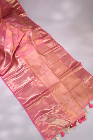 A stunning tissue kanjeevaram in a lovely shade of pink