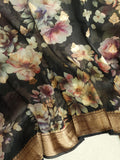 Elegant Black Organza saree with dreamy floral prints