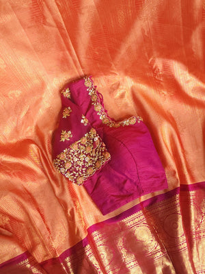 Peach Gadwal Kanchi saree with plain border