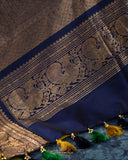 Gadwal Pattu saree in mustard yellow and navy blue