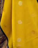 Gadwal Pattu saree in mustard yellow and navy blue