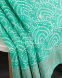 Teal green Banarasi chiffon saree with chikankari work all over