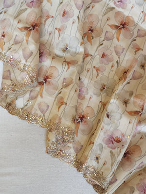 Handloom tusser saree with all over floral prints