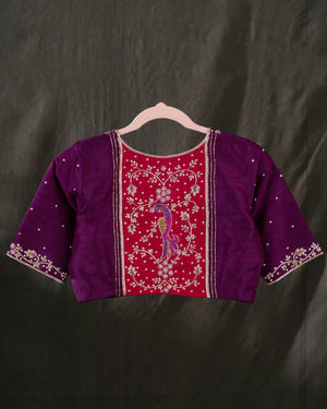 Rawsilk saree in magenta with plum border