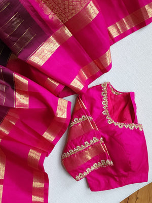 Kanchipattu saree in brown and pink combo