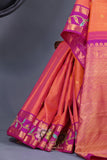 Pure Kanjeevaram saree with kalamkari appliq work border