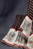 Brown Chanderi Silk Saree with hand painted kalamkari border