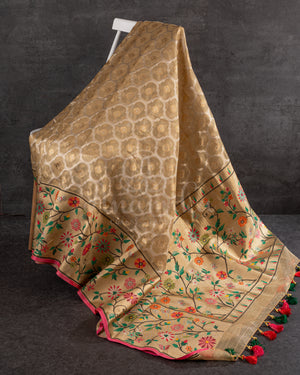 Golden Kota Silk Saree with a beautiful paithani border saree