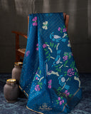 Muslin jamdaani saree in a beautiful peacock blue shade