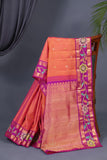 Pure Kanjeevaram saree with kalamkari appliq work border