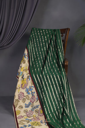Emerald Green chanderi saree with hand painted kalamkari border