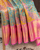 Lovely yellow and multi color kanjeevaram saree