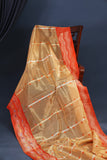 Banarasi Kora silk in a luxurious golden cream and orange border