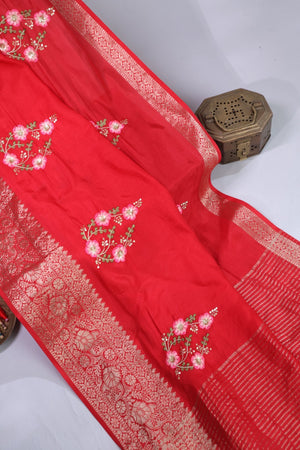 Soft Silk Saree in red at a budget friendly price