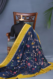 A beautiful floral Tusser Georgette - Dark Blue