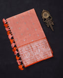 Beautiful peach and orange Venkatagiri pattu saree