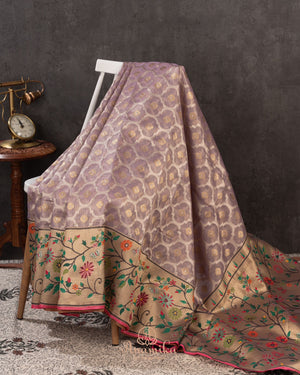 Lavender Kota Silk Saree with a beautiful paithani border saree