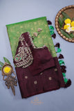 Regal Wine-Maroon & Emerald Green Kanjeevaram Silk Saree