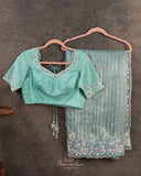Pastel blue organza saree with all over pearl and sequins work