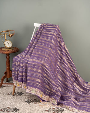 Lavender Goergette Organza saree with zari lines all over