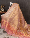 Gold kanjeevaram with contrast pink border and maggam work border
