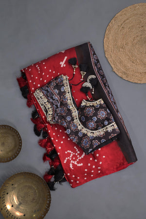 Bandini on Modal Silk with ajrak pallu