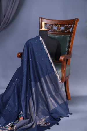 Soft Tussar with a contemporary elegance- Navy Blue