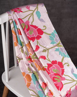 Baby Pink Tusser georgette saree with all over paithani weave